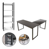 Mesa Em L Escrivaninha Computador Home Estante Madeira
