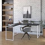 Mesa Em L Kuadra Diretor 150X150X75cm Preto Ônix Est Branca