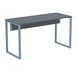 Mesa Escritório P25 Tub Pandin 150 Cm Larg Tampo Mdp Grafito Pé Aço Tubular Azul Dali