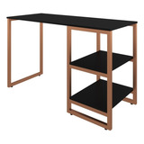 Mesa Escrivaninha Com 2 Prateleiras 1 20 Home Office Estudo Cor Preto Com Cobre