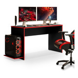 Mesa Escrivaninha Gamer Madri Rofemar Industrial Compacta Com Espaço 2 Monitores Rofemar Moveis Cor Preto vermelho