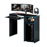 Mesa Escrivaninha Gamer Para Computador Jogos Com Suporte Teclado E CPU Duas Cores Preto Azul 