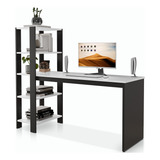 Mesa Escrivaninha Home Milão Estilo Industrial Rofemar Moveis Com Prateleiras Multiuso Para Escritório E Quarto De Estudos Cor Branco preto