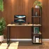Mesa Escrivaninha Industrial Com Estante De 5 Prateleiras Acopladas Ferro E Madeira Nórdico Vintage Estudo Home Office Cor: Madeirado Com Preto E-led Brasil
