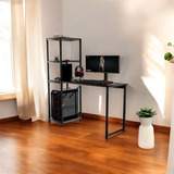 Mesa Escrivaninha Industrial Com Estante Home Office Cor Preto Lilys Home