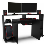 Mesa Gamer Control 5 Prateleiras Preto vermelho Politorno