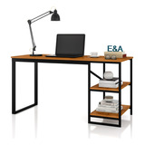 Mesa Home Office C prateleiras Industrial E a Moveis Cor Preto canela