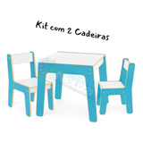 Mesa Infantil C  2 Cadeiras Em Madeira 3 Opções Cores Junges Cor Azul