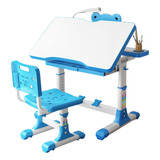 Mesa Infantil Cadeira Escolar Regulável Estudo E Desenho Azul