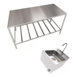 Mesa Inox Com Uma Pia Bancada Para Cozinha Industrial