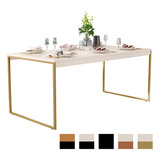Mesa Jantar 8 Lugares Retangular 160x80 Cm Pés Metal Dourado