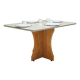 Mesa Jantar Ágata Retangular Luxo Tampo Off C Vidro Pé Mdf