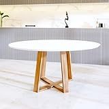 Mesa Jantar Eames Eiffel Redonda 110cm Lívia Base Madeira Maciça Branca
