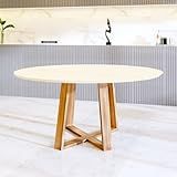 Mesa Jantar Eames Eiffel Redonda 110cm Lívia Base Madeira Maciça Off White
