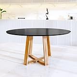 Mesa Jantar Eames Eiffel Redonda 110cm Lívia Base Madeira Maciça Preta