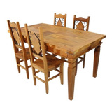 Mesa Jantar Marchetada 160x80cm 4 Cadeiras Madeira E Ferro