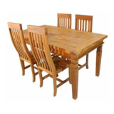 Mesa Jantar Marchetada Peroba 160x80cm 4 Cadeiras Curva