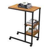 Mesa Lateral Apoio Notbook Sofá Cama Marrom E Preto Rústico