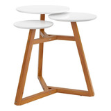 Mesa Lateral Apoio Sala 3 Tampos Classic Branco C amêndoa