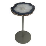 Mesa Lateral Baixa Base Em Aço Pintado Bronze E Pedra Agata
