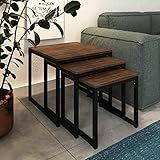 Mesa Lateral Industrial Trio Isabella Preto E Tampo Amêndoa