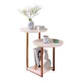 Mesa Lateral Luisa Redonda Off White rosê Gold