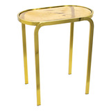 Mesa Lateral Oval Metal Dourado Tampo Vidro Alto Padrão