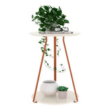 Mesa Lateral Redonda Pé De Ferro Para Decoração Maravilhosa Cor Off White