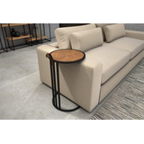Mesa Lateral Tampo Moderno Multi uso Para Sofá C Base Preta Cor Tipo Couro