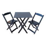 Mesa Madeira 60x60 Bar C 2 Cadeiras Restaurantes Cor Preto
