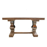 Mesa Madeira Patina Maciça Aço Pólido Base Mármore Móveis