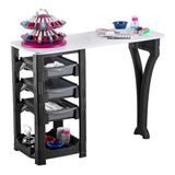 Mesa Manicure 3 Gavetas 1 Bandeja Vegas Tampo Mdf Preto branco Dompel