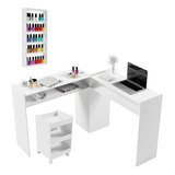 Mesa Manicure Em L Expositor E Carrinho Auxiliar Promoção