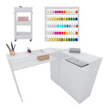 Mesa Manicure Em L Expositor Esmalte Carrinho Auxiliar