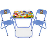 Mesa Mesinha Didatica Infantil Com 2 Cadeiras Crianças Cor Azul Circo