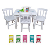 Mesa Mesinha E 4 Cadeira Infantil De Madeira Para Desenhar