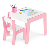 Mesa Mesinha E Cadeira Infantil Madeira Rosa