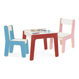 Mesa Mesinha Infantil C  2 Cadeiras Madeira Colorido Junges