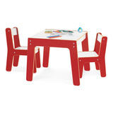 Mesa Mesinha Infantil C  2 Cadeiras Madeira Vermelho Junges