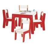 Mesa Mesinha Infantil C 4 Cadeiras Madeira Vermelho Junges
