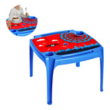 Mesa Mesinha Infantil Educativa Azul Com Porta Copos