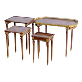 Mesa Ninhos Luiz Xvi Neoclassic Latão Marchetaria Incrustado