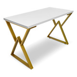 Mesa P Escritório Jantar Gamer Omega 1 20x0 60 Em Aço Cor Dourado Branco