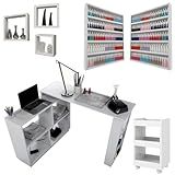 Mesa Para Manicure Em L Com 2 Portas Com Carrinho Auxiliar Expositores De Esmaltes E Nichos
