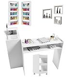 Mesa Para Manicure Em L Com Expositores Carrinho Auxiliar E Nichos