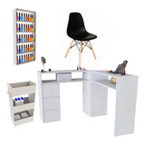 Mesa Para Manicure L Porta Esmaltes Cadeira Carrinho