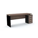 Mesa Pé Painel Com Gaveteiro 4 Gavetas Pe40 Em Mdp 164 X 60 Cm Cor Walnut Base Preta