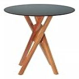 Mesa Redonda Alta Bistrô Cor Preta Com Base De Madeira Maciça Design Moderno Para Decoração Elegante E Funcional