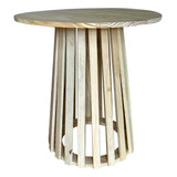 Mesa Redonda Cone Ripada Madeira Cru Tampo Desmontável 80cm
