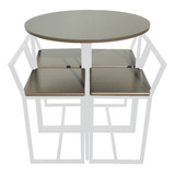 Mesa Redonda Jantar Prime Branca tabaco Linheiro 4 Cadeiras